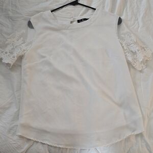 Lulu's White Lace Accent Blouse